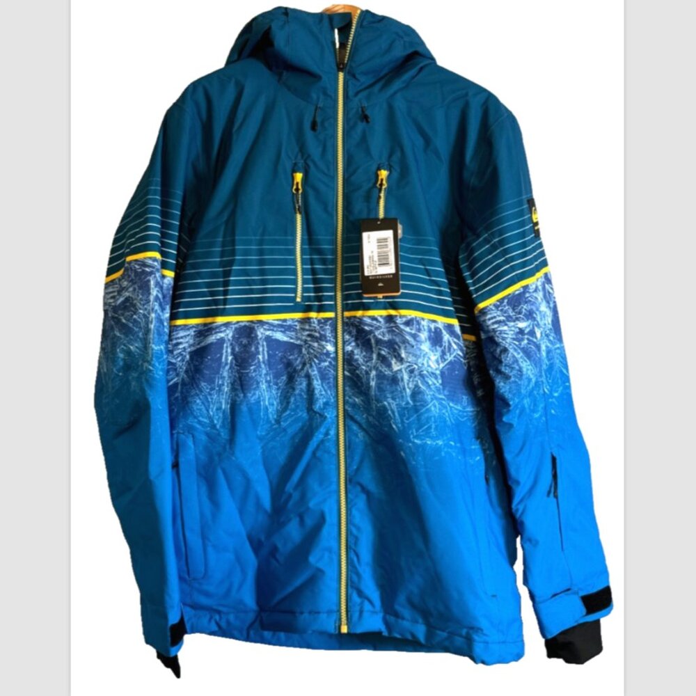 NWT Quiksilver Men's Lyon Blue Benzal Printed Jacket Dry Flight Highline 10K M